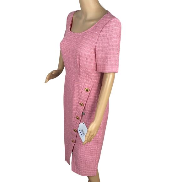 NWT Boutique Moschino $795 Fitted Pink Tweed Button Detail Sheath Dress SZ 8 - Picture 6 of 12